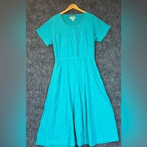 L.L. Bean short-sleeve button-front midi dress in a teal cotton Size 12 Vintage